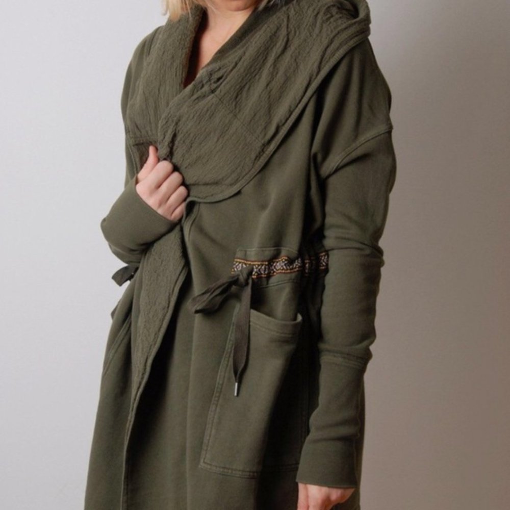 Free People Oversized Studio City Boho Hooded Cardigan Army Green Size M
